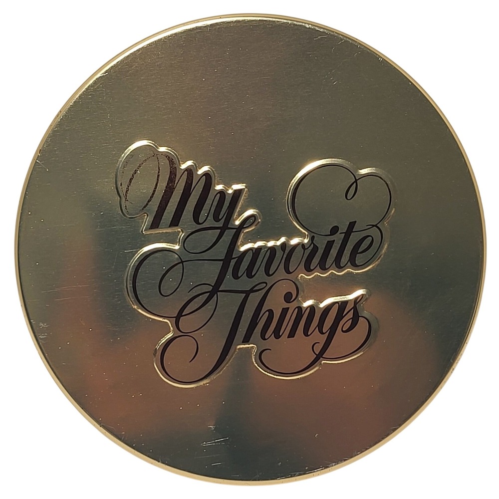 Gold Metal My Favorite Things Round Storage Tin Embossed Keepsake Box 7.25 Inch*